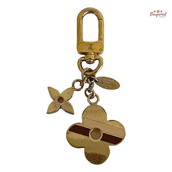 Authentic LOUIS VUITTON Gold Stripes Monogram Flowers Keyring Bag Charm M78610 - Picture 11 of 12